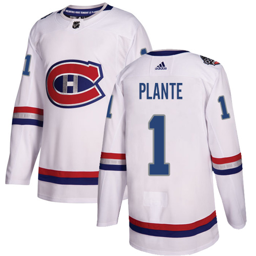 Adidas Montreal Canadiens #1 Jacques Plante White Authentic 2017 100 Classic Stitched Jersey Men's