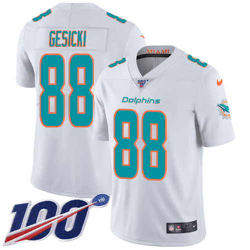 Dolphins #88 Mike Gesicki White Youth Stitched 100th Season Vapor Untouchable Limited Jersey