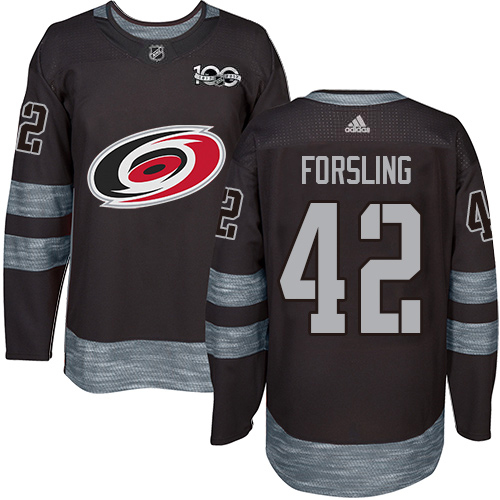 Adidas Carolina Hurricanes #42 Gustav Forsling Black 1917-2017 100th Anniversary Stitched Jersey Men's