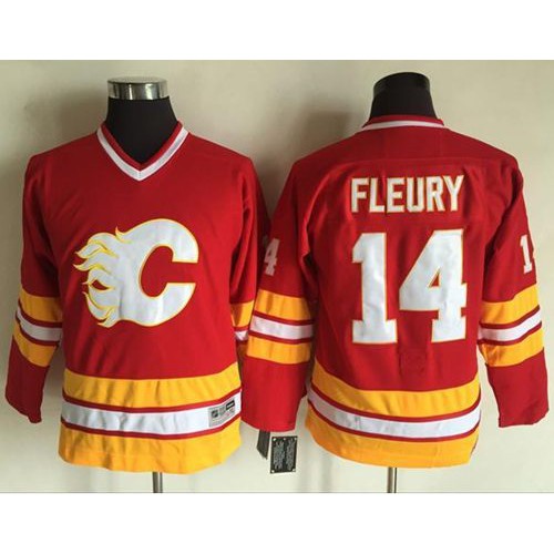 Calgary Flames #14 Theoren Fleury Red CCM Throwback Stitched Youth Jersey Youth