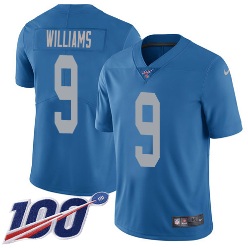 Lions #9 Jameson Williams Blue Throwback Youth Stitched 100th Season Vapor Untouchable Limited Jersey
