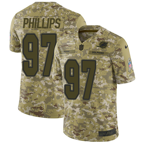 Miami Dolphins #97 Jordan Phillips Camo Youth Stitched Limited 2018 Salute to Service Jersey Youth