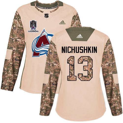Adidas Colorado Avalanche #13 Valeri Nichushkin Camo Authentic Women's 2022 Stanley Cup Champions Veterans Day Stitched Jersey Womens