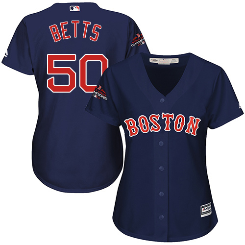 Boston Red Sox #50 Mookie Betts Navy Blue Alternate 2018 World Series Champions Women's Stitched Jersey Womens