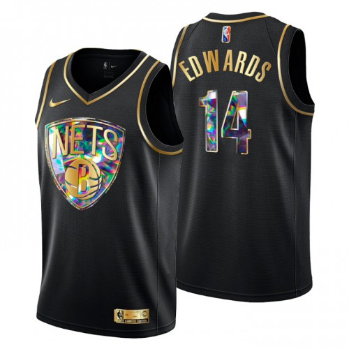 Brooklyn Brooklyn Nets #14 Kessler Edwards Mens Golden Edition Diamond Logo 2021/22 Swingman Jersey - Black Mens