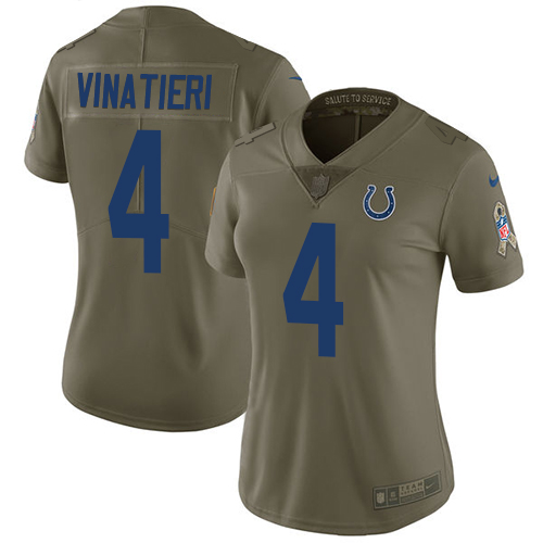 Indianapolis Colts #4 Adam Vinatieri Olive Women's Stitched Limited 2017 Salute to Service Jersey Womens