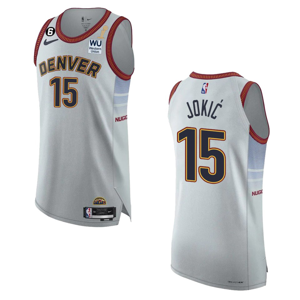 Denver Nuggets #15 Nikola Jokic Silver 2023 Finals Champions Authentic Jersey - City Edition