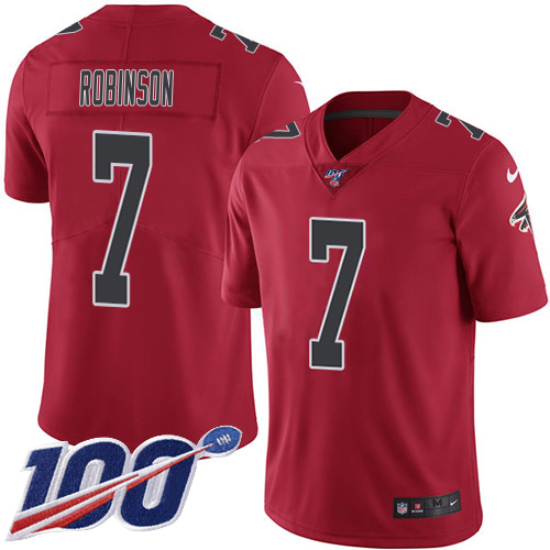 Falcons #7 Bijan Robinson Red Men's Stitched Limited Rush 100th Season Jersey