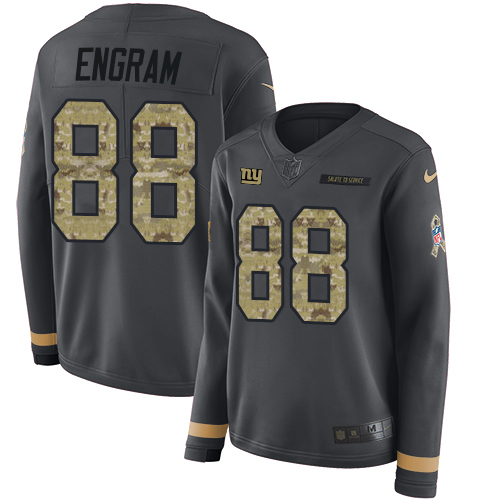 New York Giants #88 Evan Engram Anthracite Salute to Service Women's Stitched Limited Therma Long Sleeve Jersey Womens