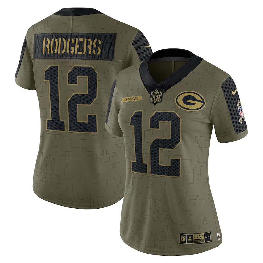 Green Bay Packers #12 Aaron Rodgers Olive Women's 2021 Salute To Service Limited Player Jersey