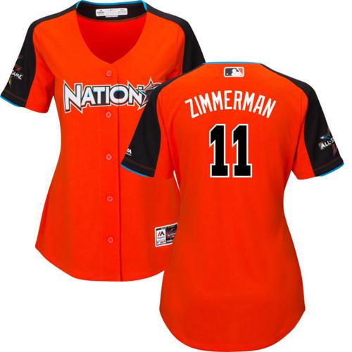 Washington Nationals #11 Ryan Zimmerman Orange 2017 All-Star National League Women's Stitched Jersey Womens