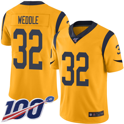 Los Angeles Rams #32 Eric Weddle Gold Men's Stitched Limited Rush 100th Season Jersey Men's