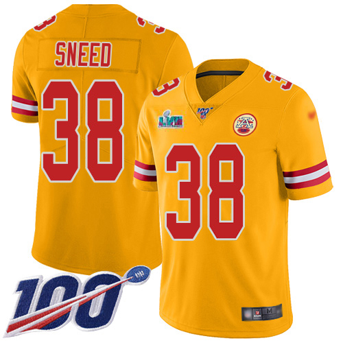 Chiefs #38 L'Jarius Sneed Gold Super Bowl LVII Patch Youth Stitched Limited Inverted Legend 100th Season Jersey
