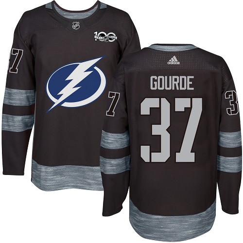 Adidas Tampa Bay Lightning #37 Yanni Gourde Black 1917-2017 100th Anniversary Stitched Jersey Men's