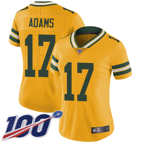 Packers #17 Davante Adams Yellow Women's Stitched Limited Rush 100th Season Jersey