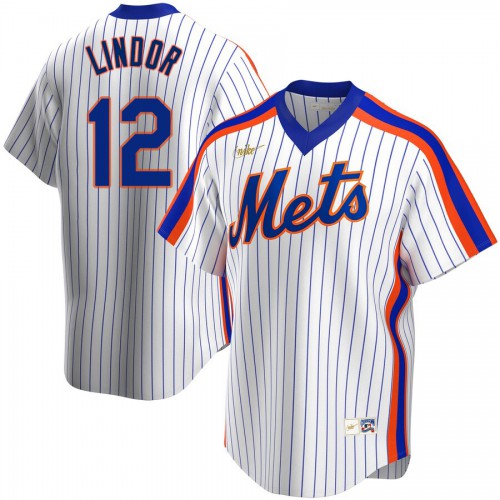 New York New York Mets #12 Francisco Lindor Men's White Cooperstown Collection Jersey Men's