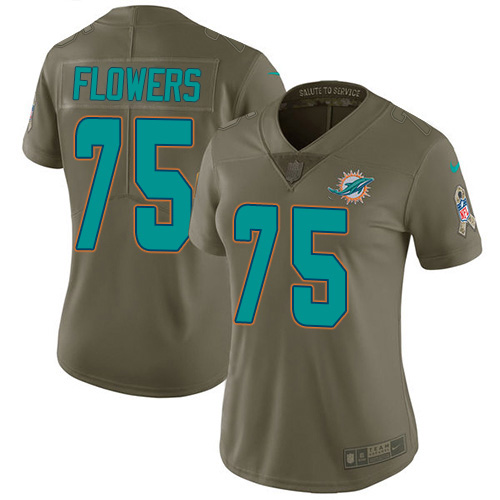 Miami Dolphins #75 Ereck Flowers Olive Women's Stitched Limited 2017 Salute To Service Jersey Womens