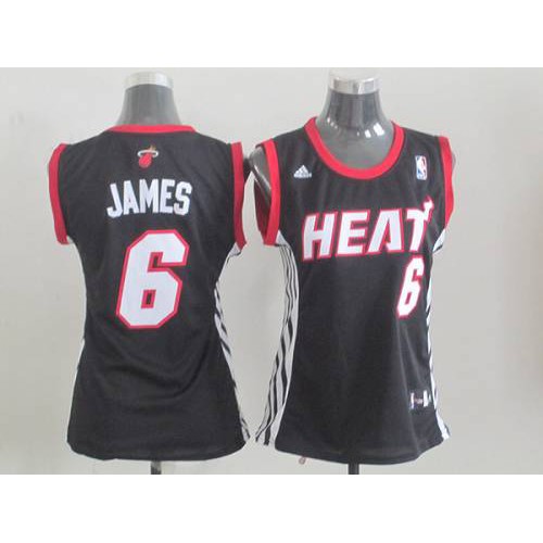 Miami Heat #6 LeBron James Black Road Womens Stitched Jersey Womens