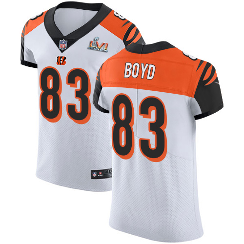 Bengals #83 Tyler Boyd White Super Bowl LVI Patch Men's Stitched Vapor Untouchable Elite Jersey