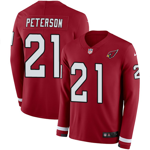 Cardinals #21 Patrick Peterson Red Team Color Men's Stitched Limited Therma Long Sleeve Jersey