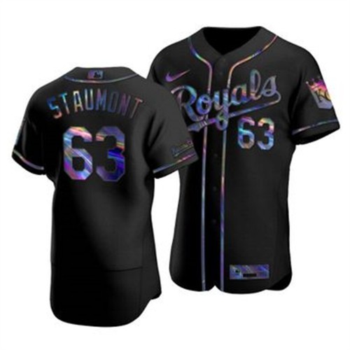 Kansas City Kansas City Royals #63 Josh Staumont Men's Iridescent Holographic Collection Jersey - Black Men's