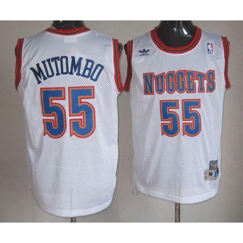 Denver Nuggets #55 Dikembe Mutombo White Swingman Throwback Stitched Jersey Mens