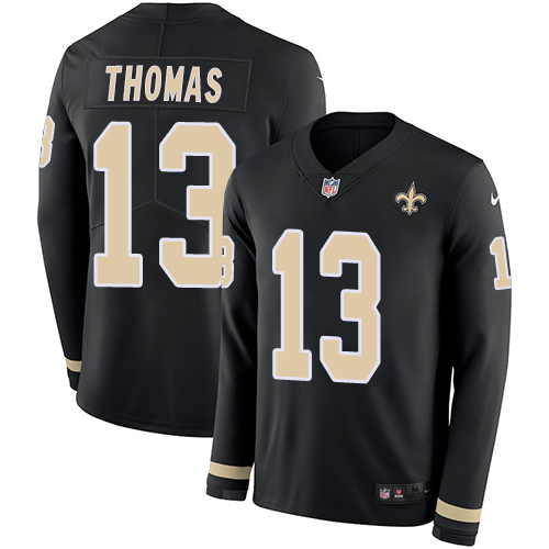 Saints #13 Michael Thomas Black Team Color Youth Stitched Limited Therma Long Sleeve Jersey