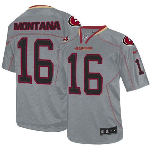 49ers #16 Joe Montana Lights Out Grey Men's Stitched Elite Jersey