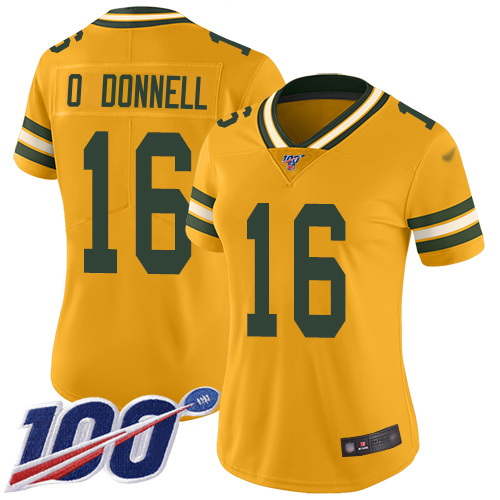 Packers #16 Pat O'Donnell Gold Women's Stitched Limited Inverted Legend 100th Season Jersey