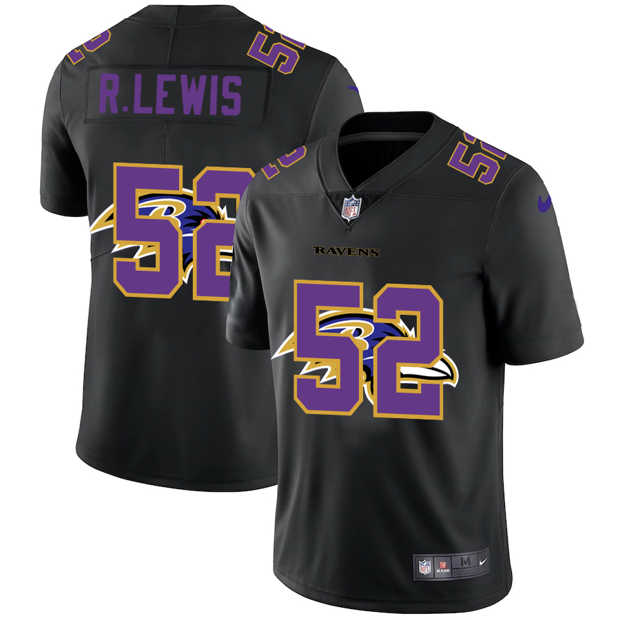 Baltimore Ravens #52 Ray Lewis Men's Team Logo Dual Overlap Limited Jersey Black