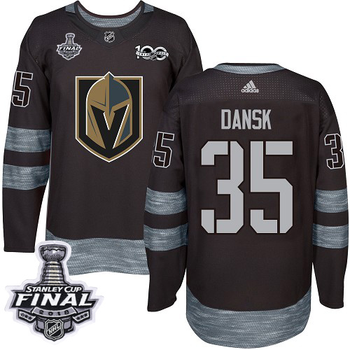 Adidas Golden Vegas Golden Knights #35 Oscar Dansk Black 1917-2017 100th Anniversary 2018 Stanley Cup Final Stitched Jersey Men's