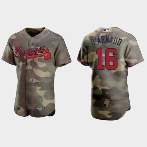Atlanta Atlanta Braves #16 Travis D'Arnaud Men's 2021 Armed Forces Day Authentic Jersey -Camo Men's