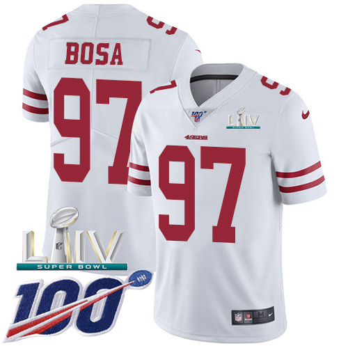 49ers #97 Nick Bosa White Super Bowl LIV 2020 Youth Stitched 100th Season Vapor Limited Jersey