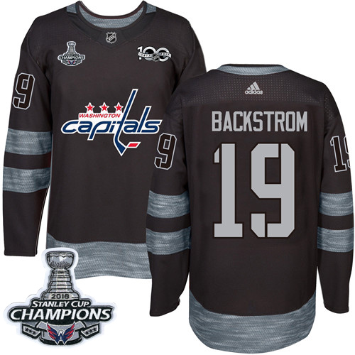 Adidas Washington Capitals #19 Nicklas Backstrom Black 1917-2017 100th Anniversary Stanley Cup Final Champions Stitched Jersey Men's
