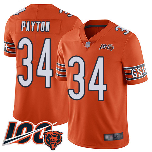 Bears #34 Walter Payton Orange Men's Stitched Limited Rush 100th Season Jersey