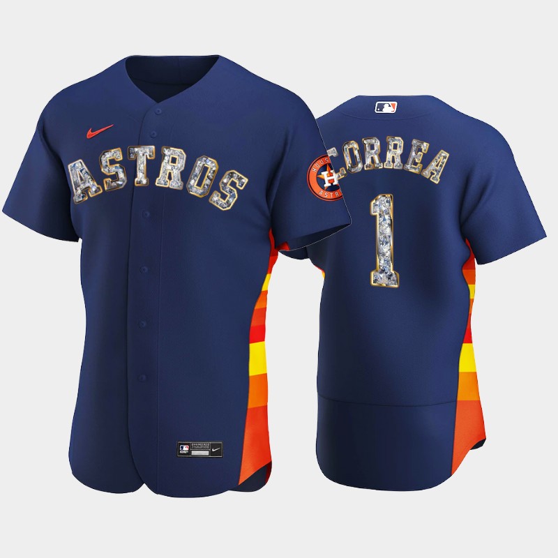 Houston Astros #1 Carlos Correa Men's Diamond Edition Jersey - Navy