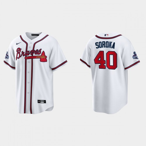 Atlanta Atlanta Braves #40 Mike Soroka Men's 2021 World Series Champions Patch Game Jersey - White Men's