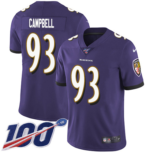 Baltimore Ravens #93 Calais Campbell Purple Team Color Men's Stitched 100th Season Vapor Untouchable Limited Jersey Men's