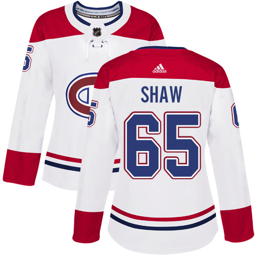 Adidas Montreal Canadiens #65 Andrew Shaw White Road Authentic Women's Stitched Jersey Womens