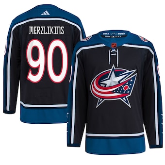 Columbus Blue Jackets #90 Elvis Merzlikins Men's Adidas Reverse Retro 2.0 Authentic Player Jersey - Navy