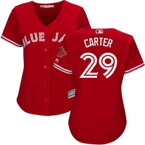 Toronto Blue Jays #29 Joe Carter Red Canada Day Women's Stitched Jersey Womens