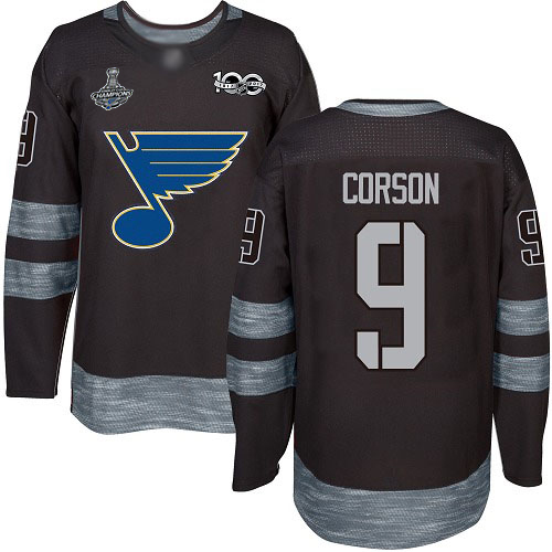 Adidas St. Louis Blues #9 Shayne Corson Black 1917-2017 100th Anniversary Stanley Cup Champions Stitched Jersey Men's