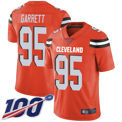 Browns #95 Myles Garrett Orange Alternate Men's Stitched 100th Season Vapor Limited Jersey