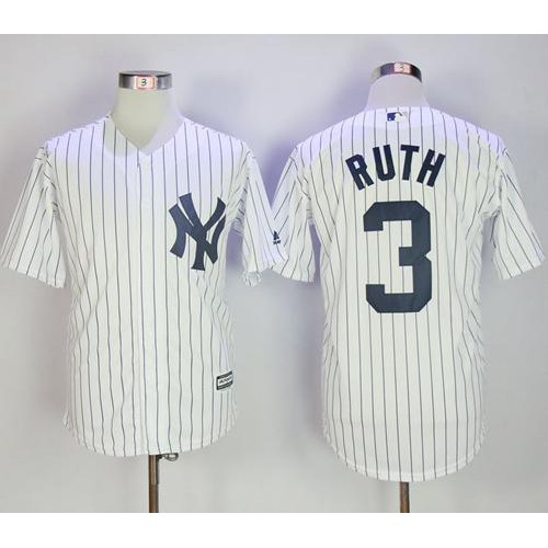 New York Yankees #3 Babe Ruth White Strip New Cool Base Stitched Jersey Men's
