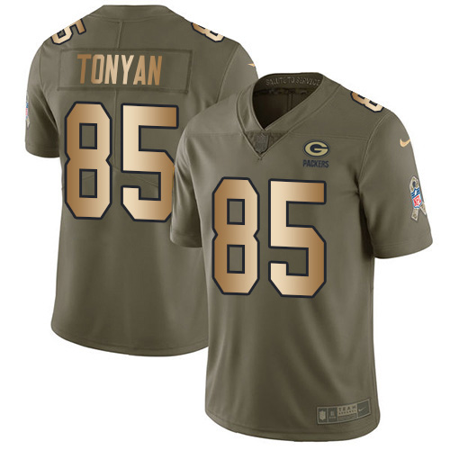 Green Bay Packers #85 Robert Tonyan Olive/Gold Men's Stitched Limited 2017 Salute To Service Jersey Men's