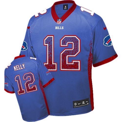 Bills #12 Jim Kelly Royal Blue Team Color Men's Stitched Elite Drift Fashion Jersey