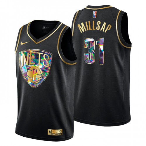 Brooklyn Brooklyn Nets #31 Paul Millsap Mens Golden Edition Diamond Logo 2021/22 Swingman Jersey - Black Mens