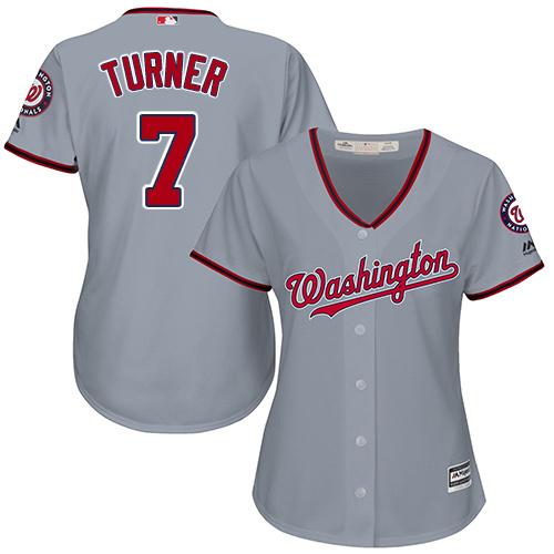 Washington Nationals #7 Trea Turner Grey Road Women's Stitched Jersey Womens