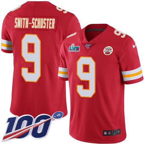 Chiefs #9 JuJu Smith-Schuster Red Team Color Super Bowl LVII Patch Youth Stitched 100th Season Vapor Limited Jersey