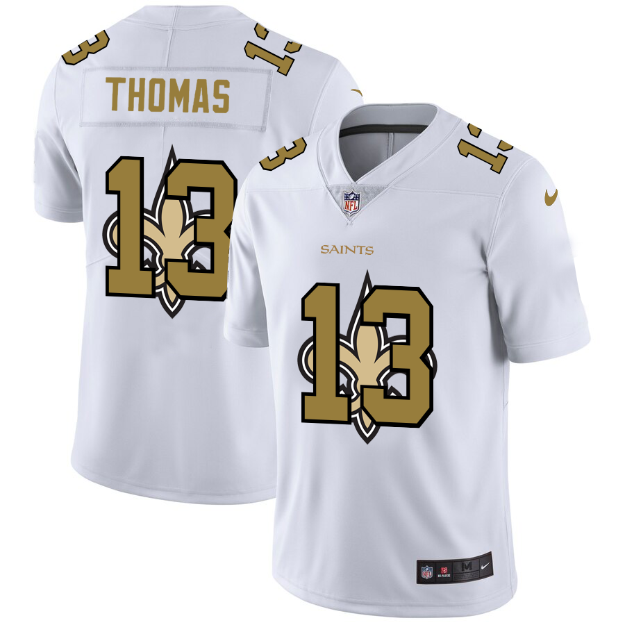 New Orleans Saints #13 Michael Thomas White Men's Team Logo Dual Overlap Limited Jersey